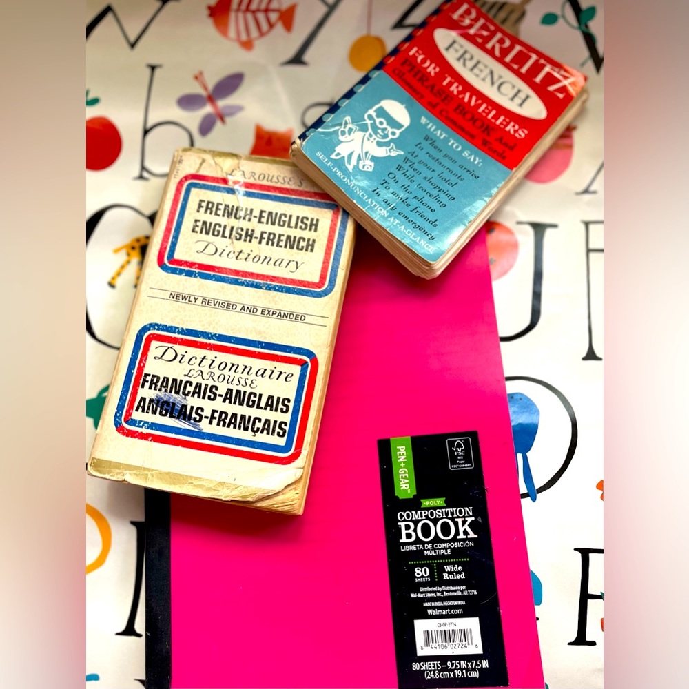 French Study Aids: includes a composition notebook, dictionary, and Berlitz…
